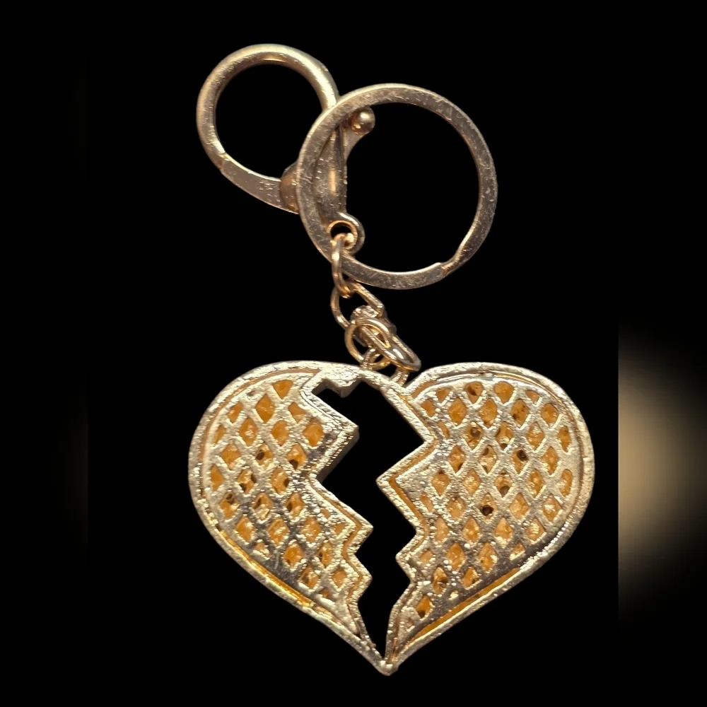 Gold and Silver Heart Bag Charm Keychain